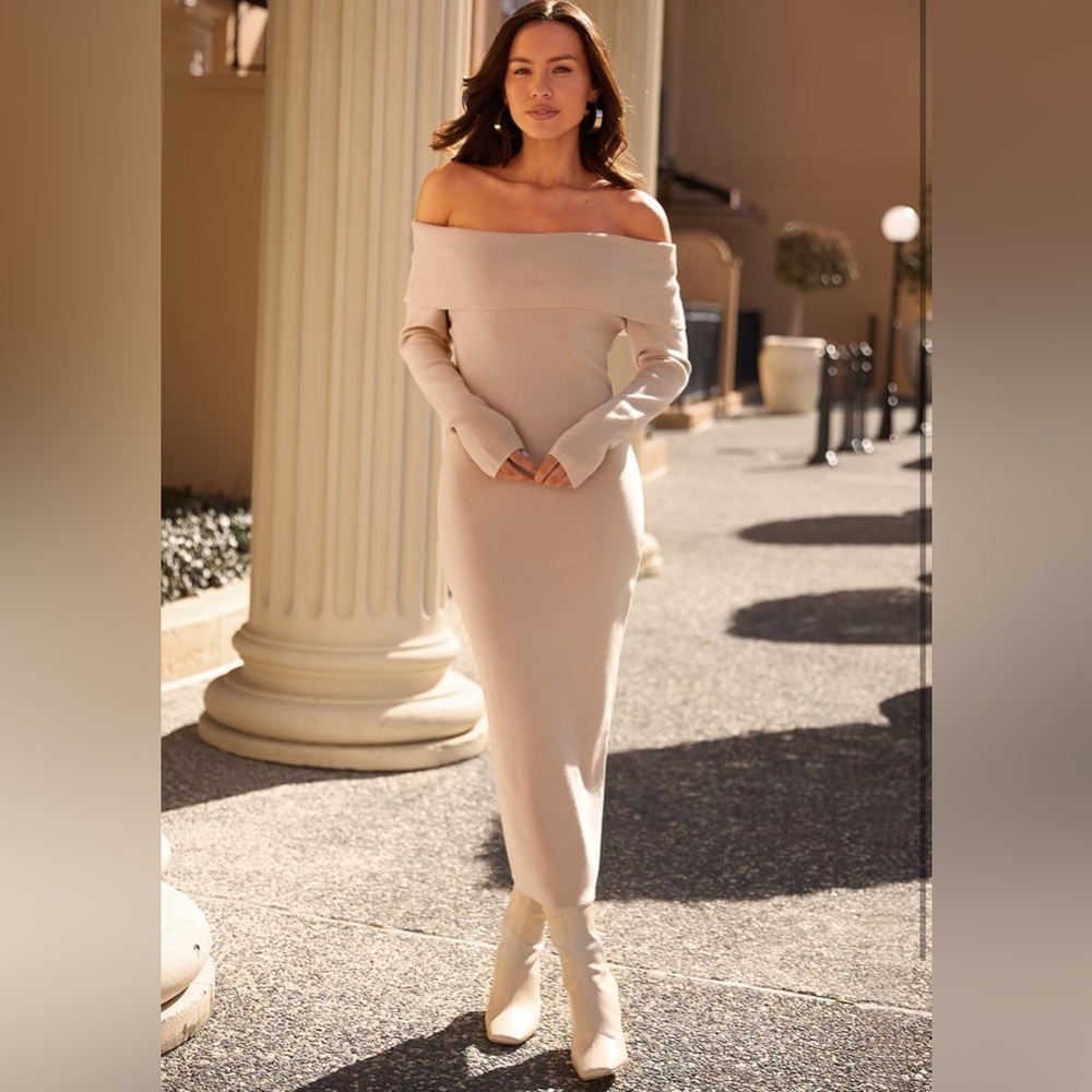 MEROKEETY Winter Bodycon Sweater Dress Elegant Cocktail Party Midi Maxi Dresses